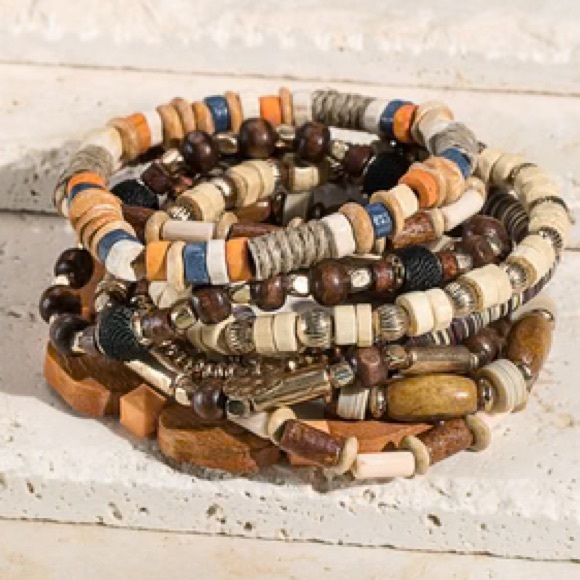 Wood Natural Brown Tones Multi Stand Bracelet NWT - Picture 3 of 9